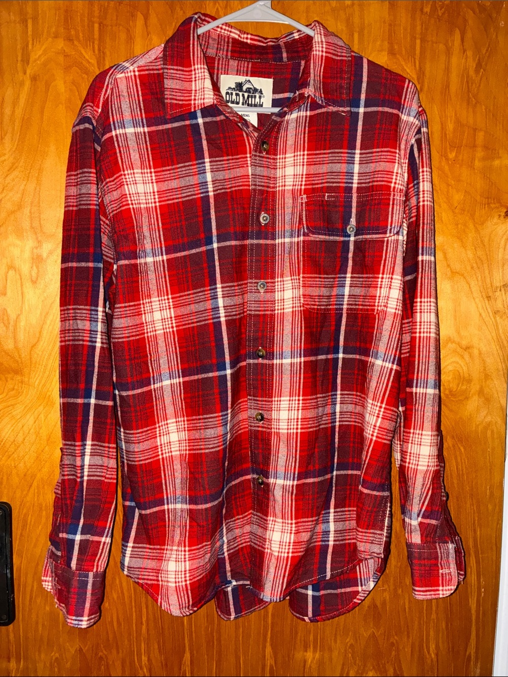 Old Mill Orange, Red, Cream White Plaid Flannel Button Up Shirt - Men’s Size M